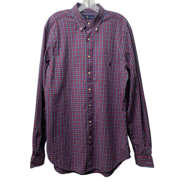 Ralph Lauren Large Tall Long LT Red Blue Plaid Long Sleeve Button Down Shirt - Picture 1 of 5